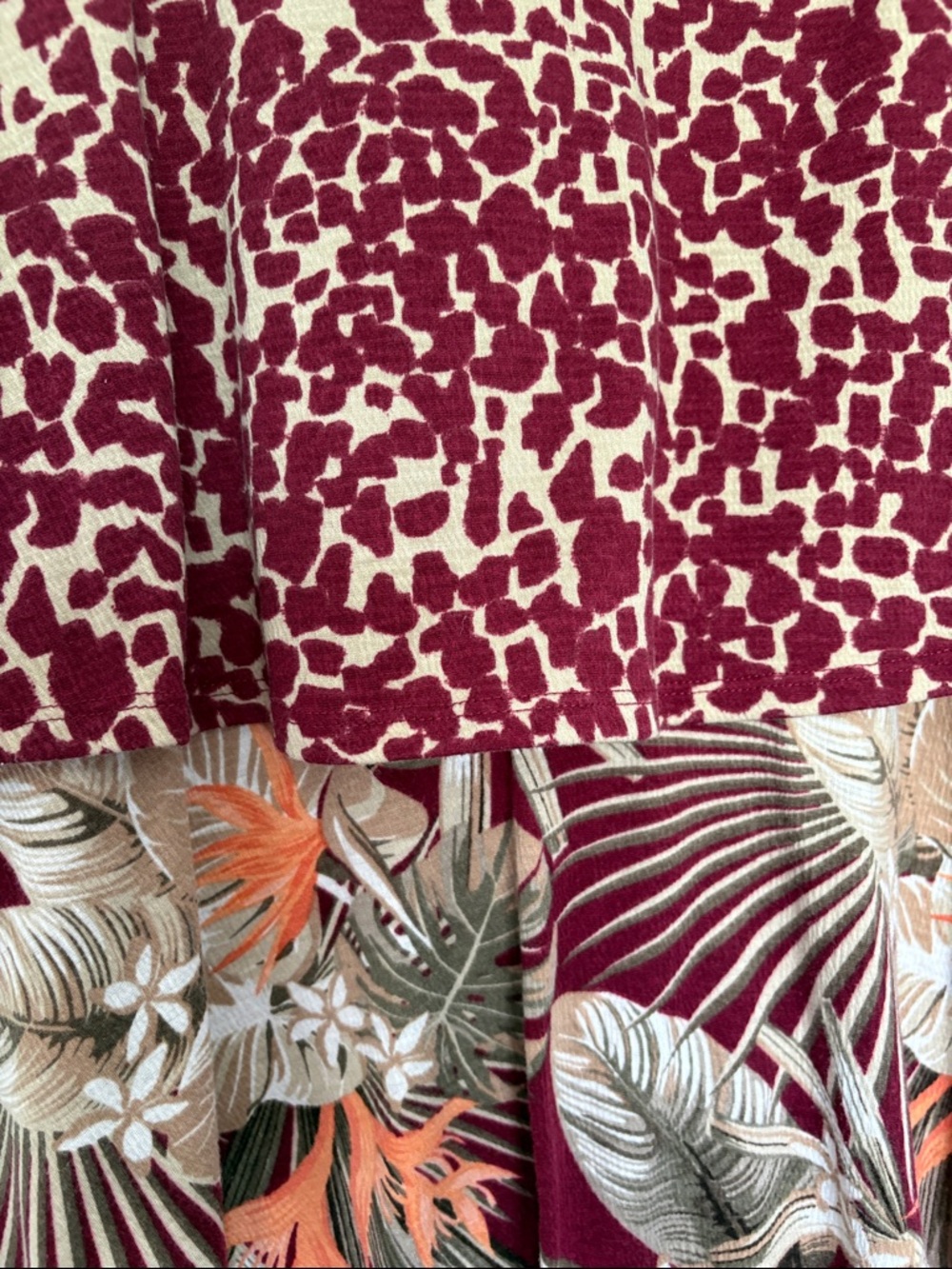 Cato Floral & Animal Print Maxi Skirt in Burgundy, Orange, Cream - Picture 3 of 6
